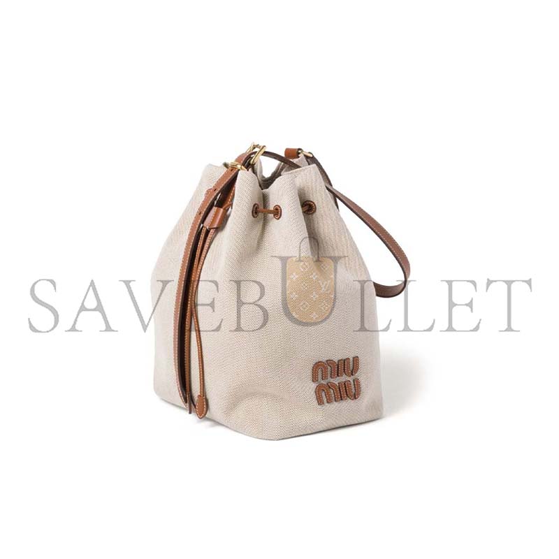 MIU MIU LOGO-LETTERING CANVAS BUCKET BAG 5BE089 (29*23*17cm)